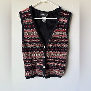 Sag Harbor Women's V-Neck Sweater Vest - Black and Red